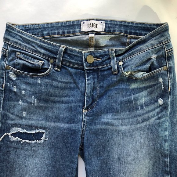 Paige Verdugo Ultra Skinny Medium Wash Destructed Jeans - Picture 4 of 13